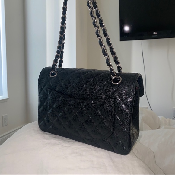 HOLD* Chanel CF classic flap bag small black calf skin sliver - Picture 5 of 10